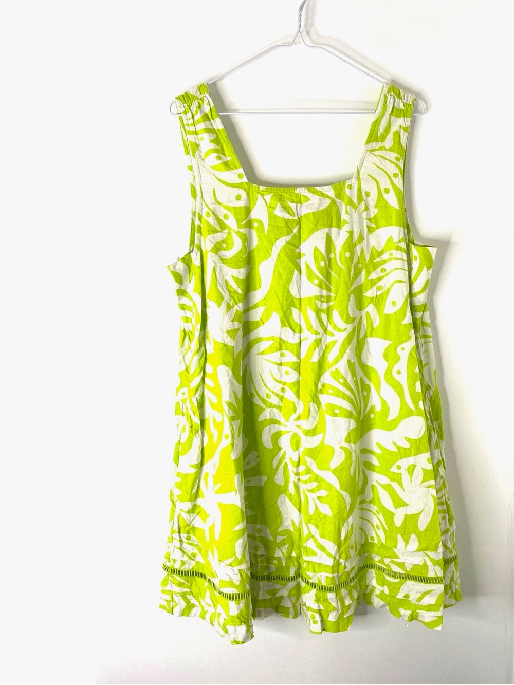 Rachel Zoe Lemon Lime White Bold Print Square Neck Linen Blend Dress Pockets